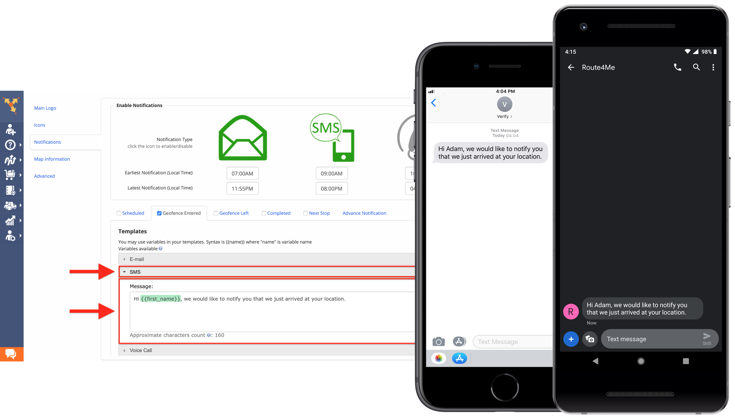 showing how to use Route4Me's customer alerting and notification feature to update customers about their delivery status