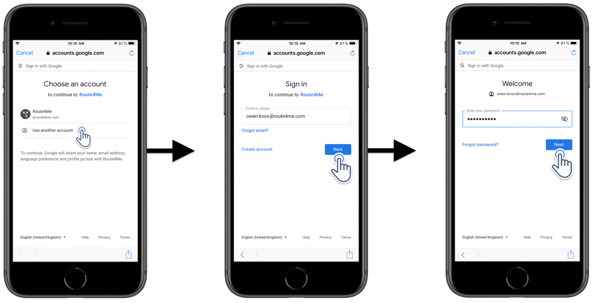 iOS Google SSO - Using Google Single Sign-On for Registering a New Route4Me Account and Signing In on Route4Me's iOS Route Planner
