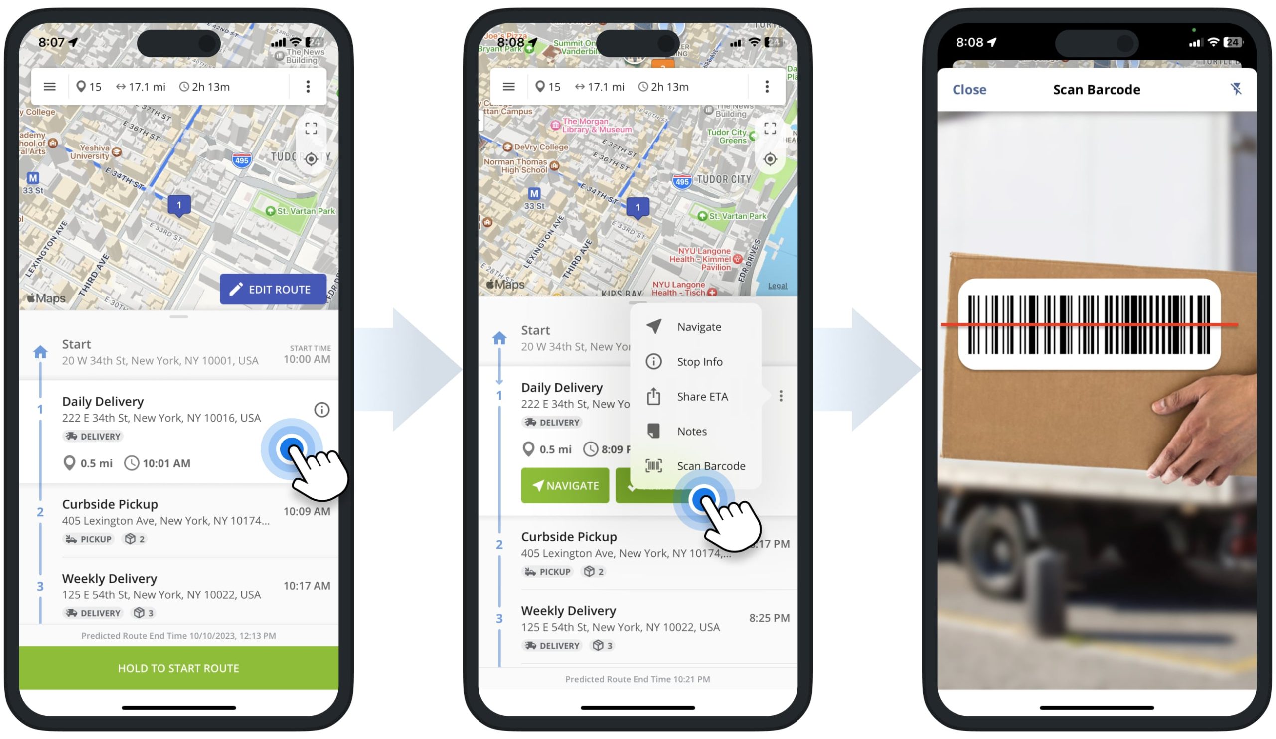 Attach barcode Custom Data to route stops using the in-app barcode scanner on Route4Me's iPhone and iPad iOS Route Planning app for drivers.