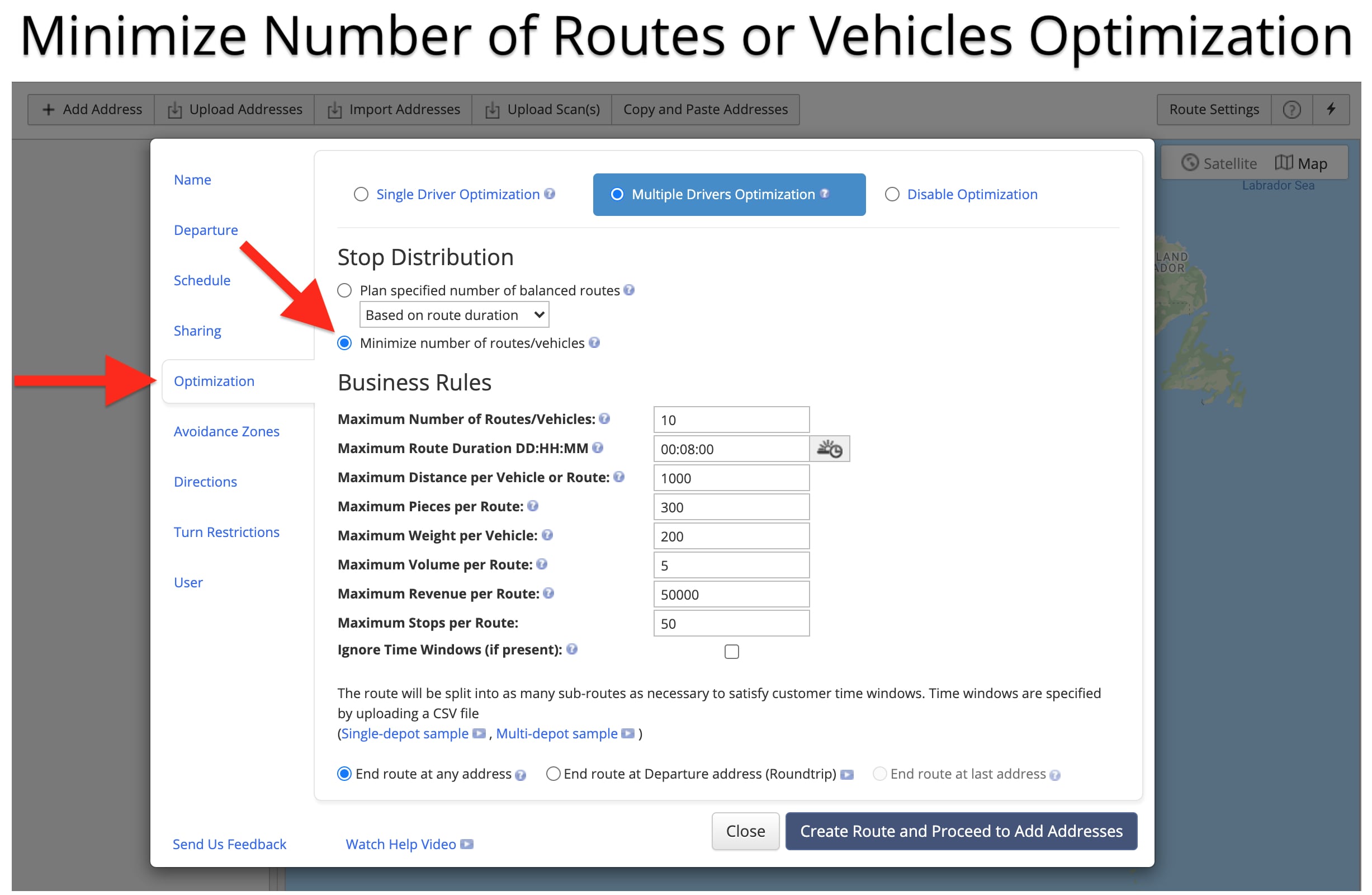 Minimize the number of routes or vehicles optimization plans the most optimal number of routes.