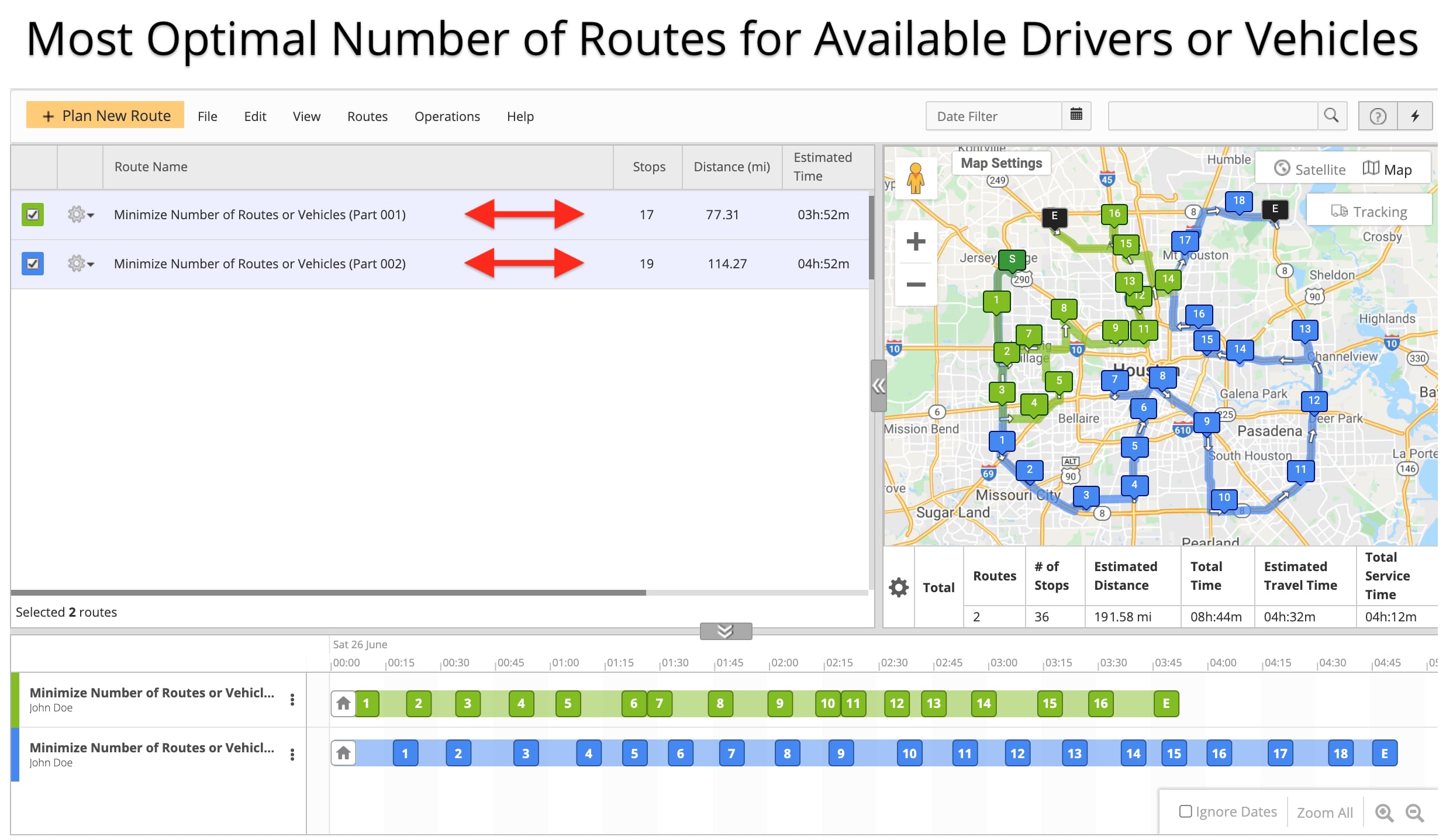 Route4Me plans an optimal number of routes based on the number of available drivers and vehicles.