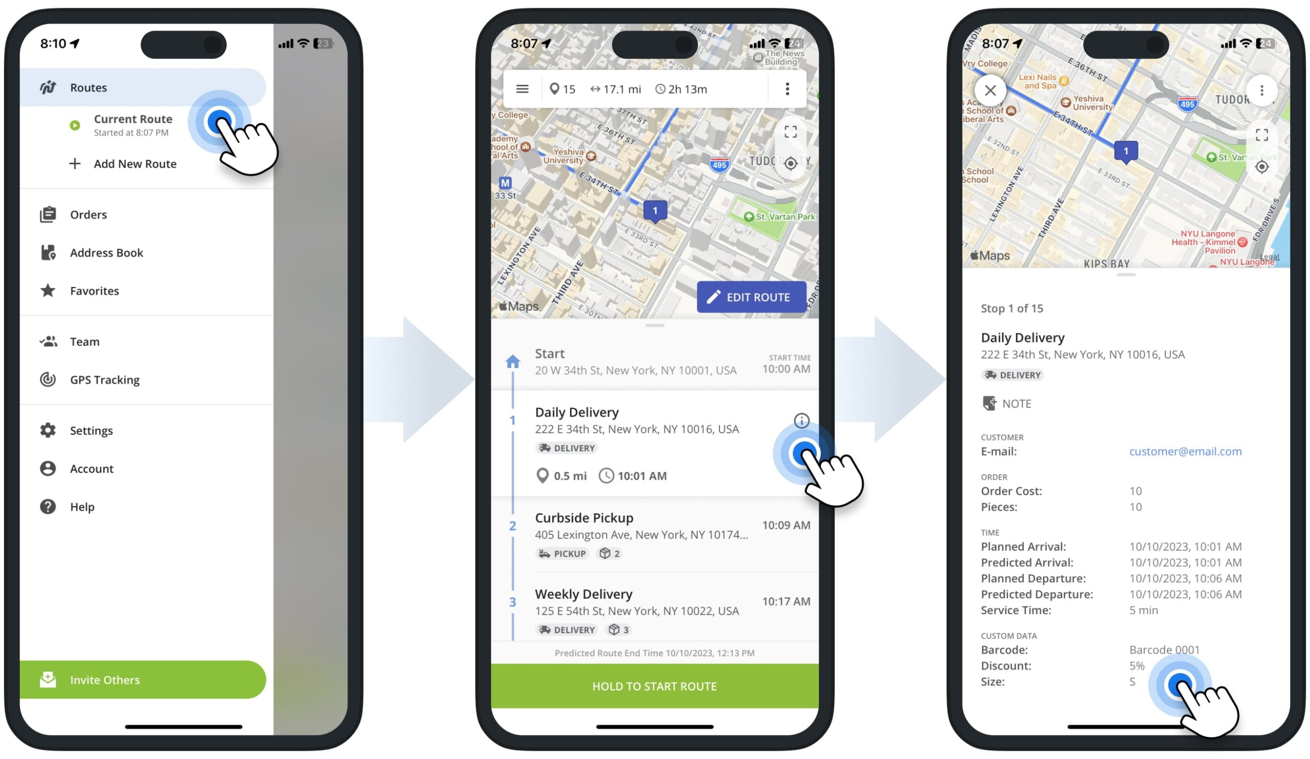Custom Data attached to route stops on Route4Me's iPhone and iPad Route Planning app for drivers, field service, and sales workers.