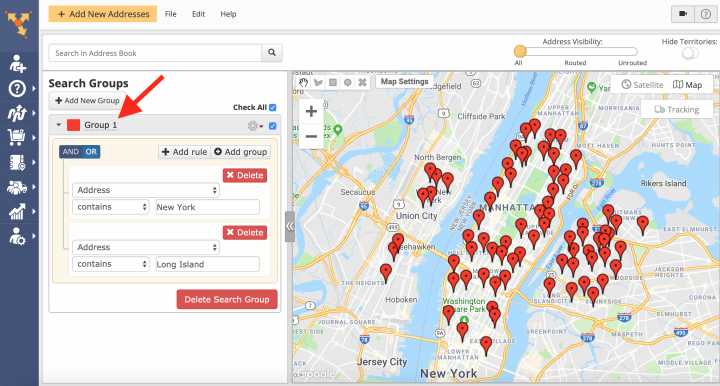 Creating Advanced Search Groups in the Address Book Map