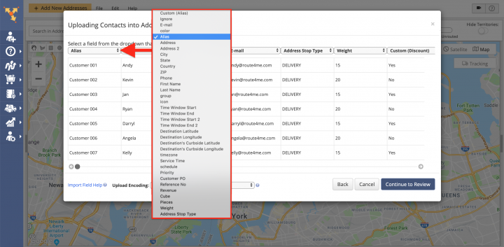 Uploading Addresses and Contacts into the Address Book Map