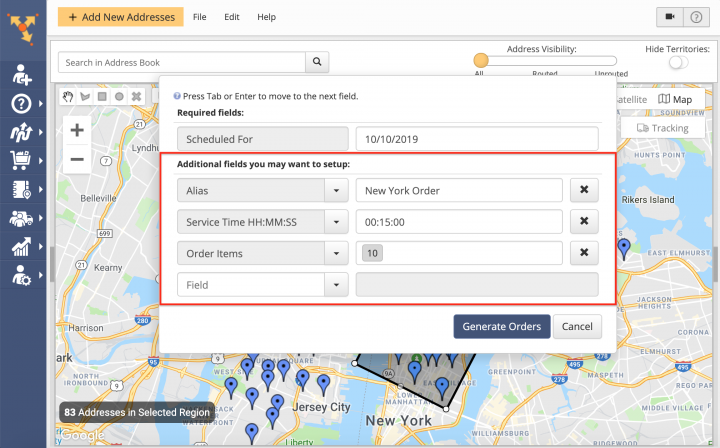 Generating Orders from Addresses and Contacts on the Address Book Map