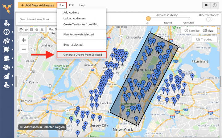 Generating Orders from Addresses and Contacts on the Address Book Map