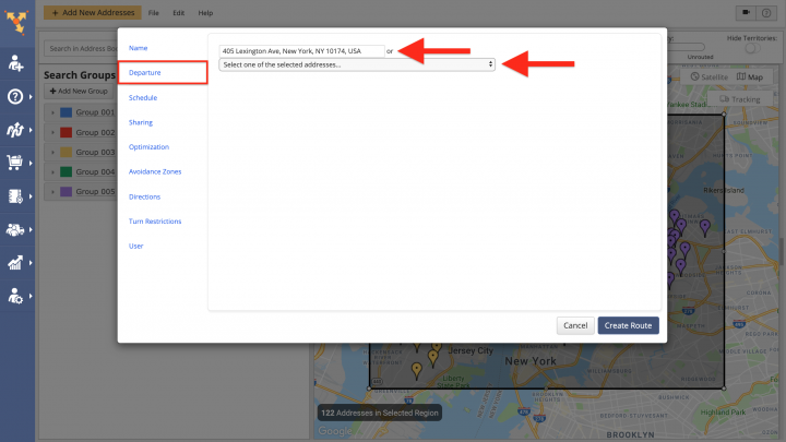 Planning Routes with Advanced Search Groups