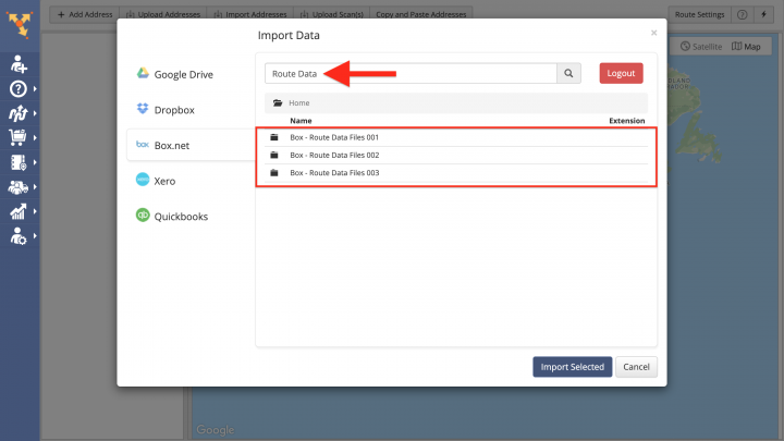 Box.net (Box.com) Data Import - Importing Data from Box.net for Planning Routes