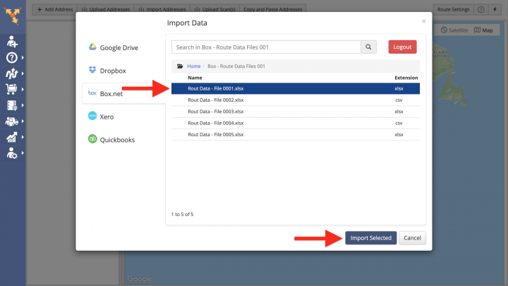 Box.net (Box.com) Data Import - Importing Data from Box.net for Planning Routes