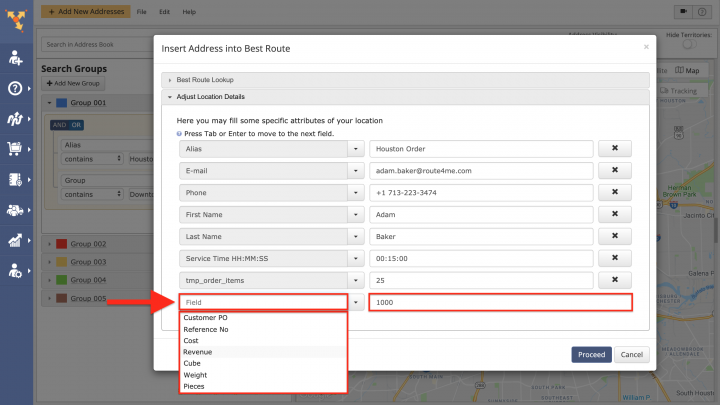 Inserting Addresses form Advanced Search Groups into the Best Routes (Dynamic Stop Insertion)