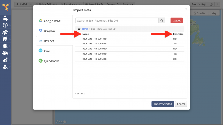 Box.net (Box.com) Data Import - Importing Data from Box.net for Planning Routes