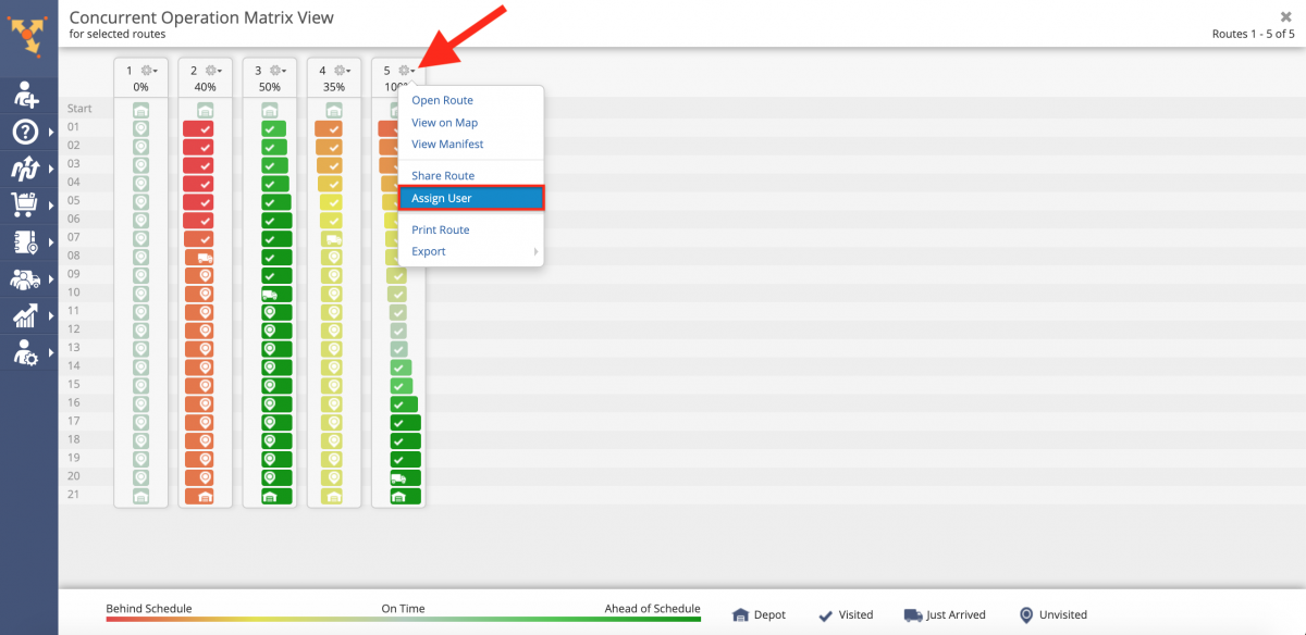 Route4Me Operation Matrix (Concurrent Operation Matrix View)