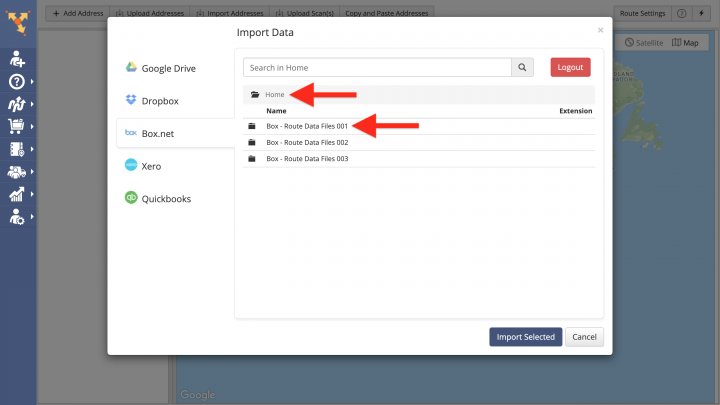 Box.net (Box.com) Data Import - Importing Data from Box.net for Planning Routes