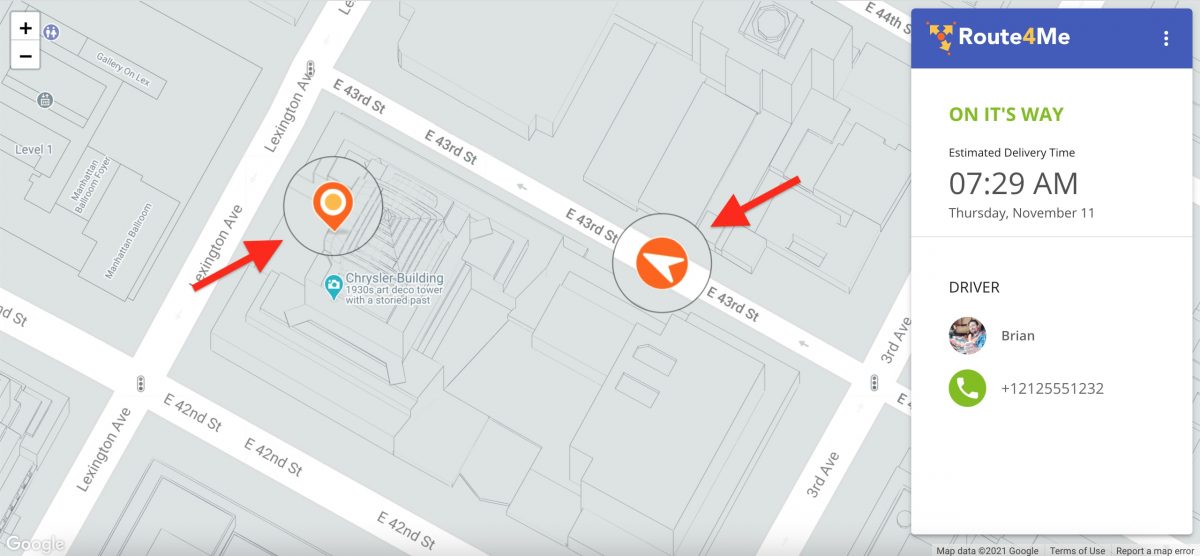 Customers can see their location and driver's live location on the customer order tracking page map.