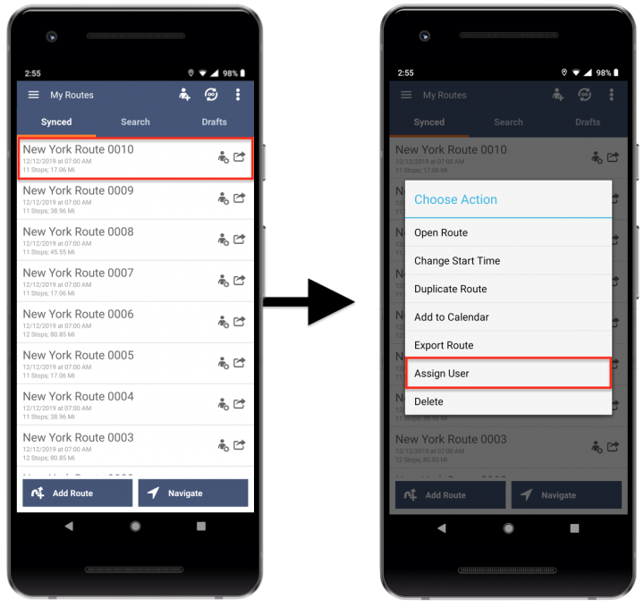 Assigning Team Members/Users to Routes Using the Route4Me Android App