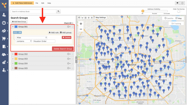 Inserting Addresses form Advanced Search Groups into the Best Routes (Dynamic Stop Insertion)