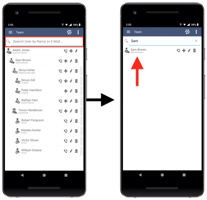 Viewing and Managing Team Members/Account Users from an Android Device