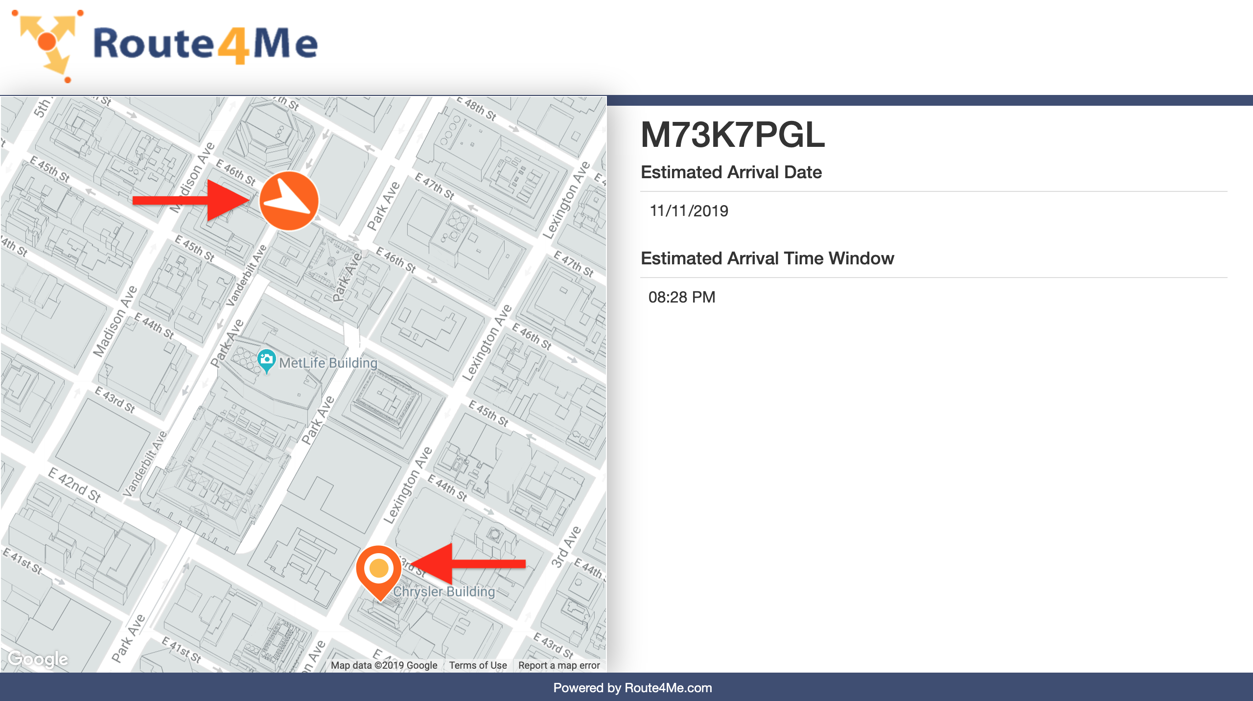 Showing how customers can see the exact location of the driver who is delivering their orders in Route4Me delivery management software