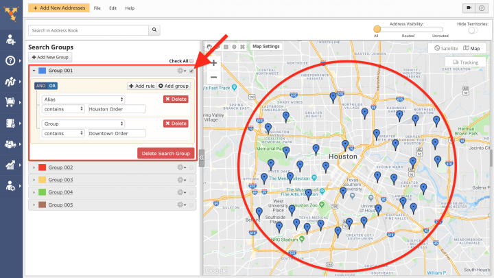 Inserting Addresses form Advanced Search Groups into the Best Routes (Dynamic Stop Insertion)