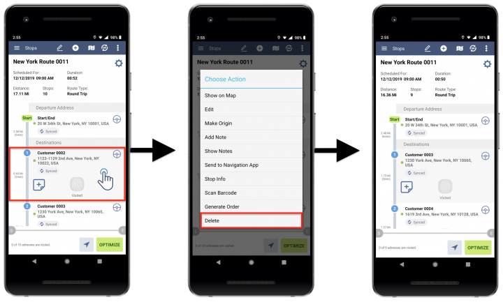 Deleting Stops from Planned Routes - Route4Me's Android Route Planner