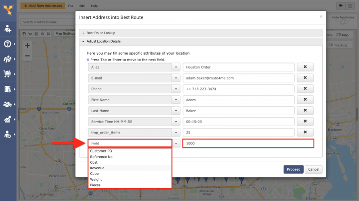Inserting Addresses from the Address Book Map into the Best Routes (Dynamic Stop Insertion)