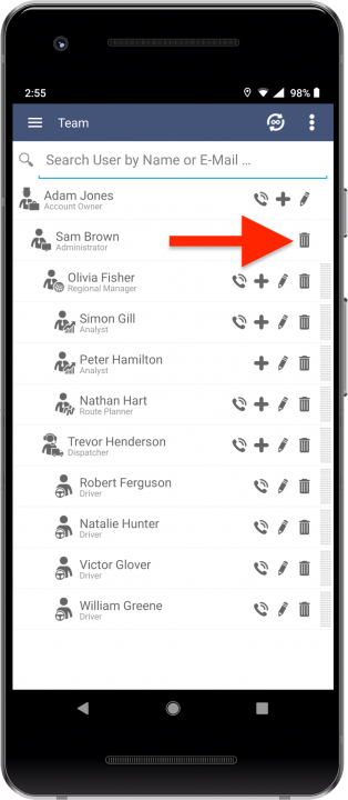 Viewing and Managing Team Members/Account Users from an Android Device