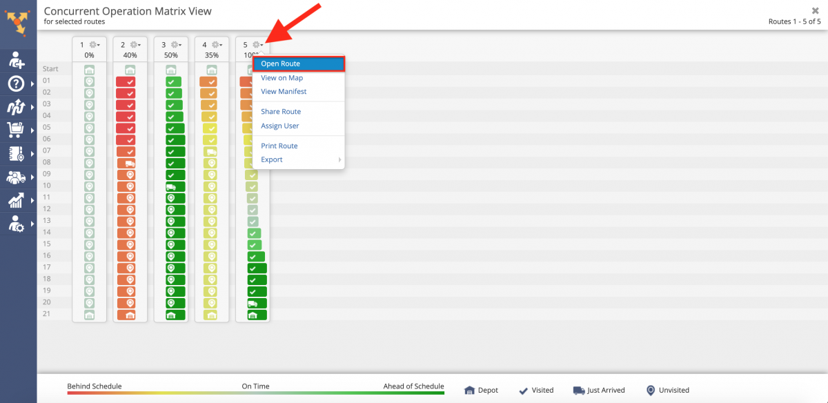 Route4Me Operation Matrix (Concurrent Operation Matrix View)