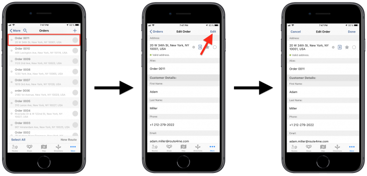 Editing Existing Orders Using Route4Me's iPhone Route Planner