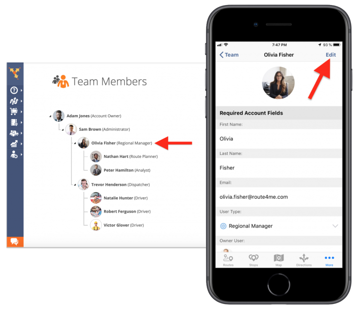 Editing Existing Users/Team Member Accounts Using the Route4Me iPhone App