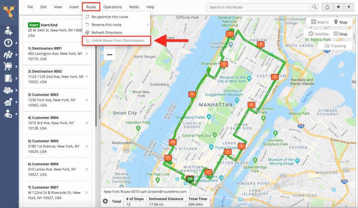 Unlinking Routes from Optimizations on the Route4Me Web Platform