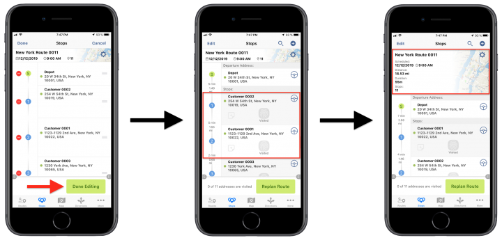 Changing the Sequence of Stops/Addresses on a Planned Route Using Route4Me’s iPhone Route Planner