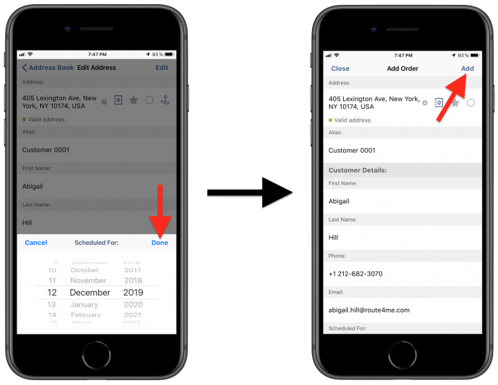 Generating Orders from Address Book Contacts and Addresses Using the Route4Me iPhone App