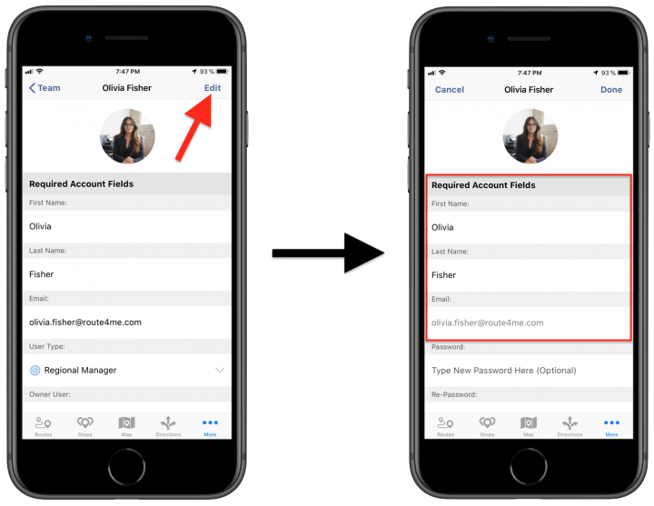 Editing Existing Users/Team Member Accounts Using the Route4Me iPhone App