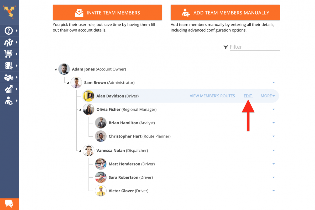 Editing Users (Team Member Accounts) from the Route4Me Web Platform