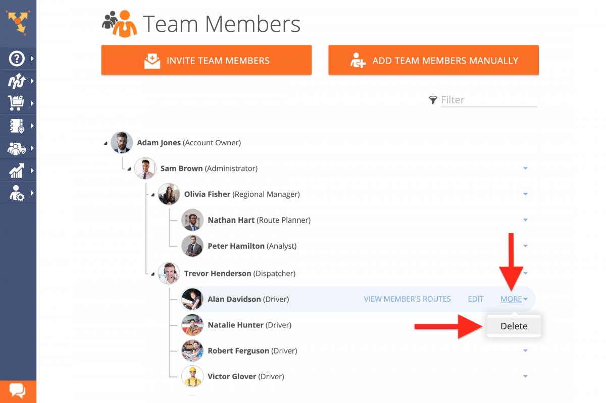 Deleting Users (Team Member Accounts) Using the Route4Me Web Platform