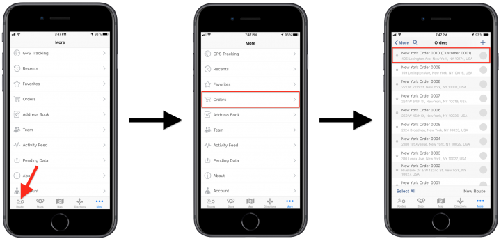 Generating Orders from Route Stops/Addresses Using Route4Me's iPhone Route Planner