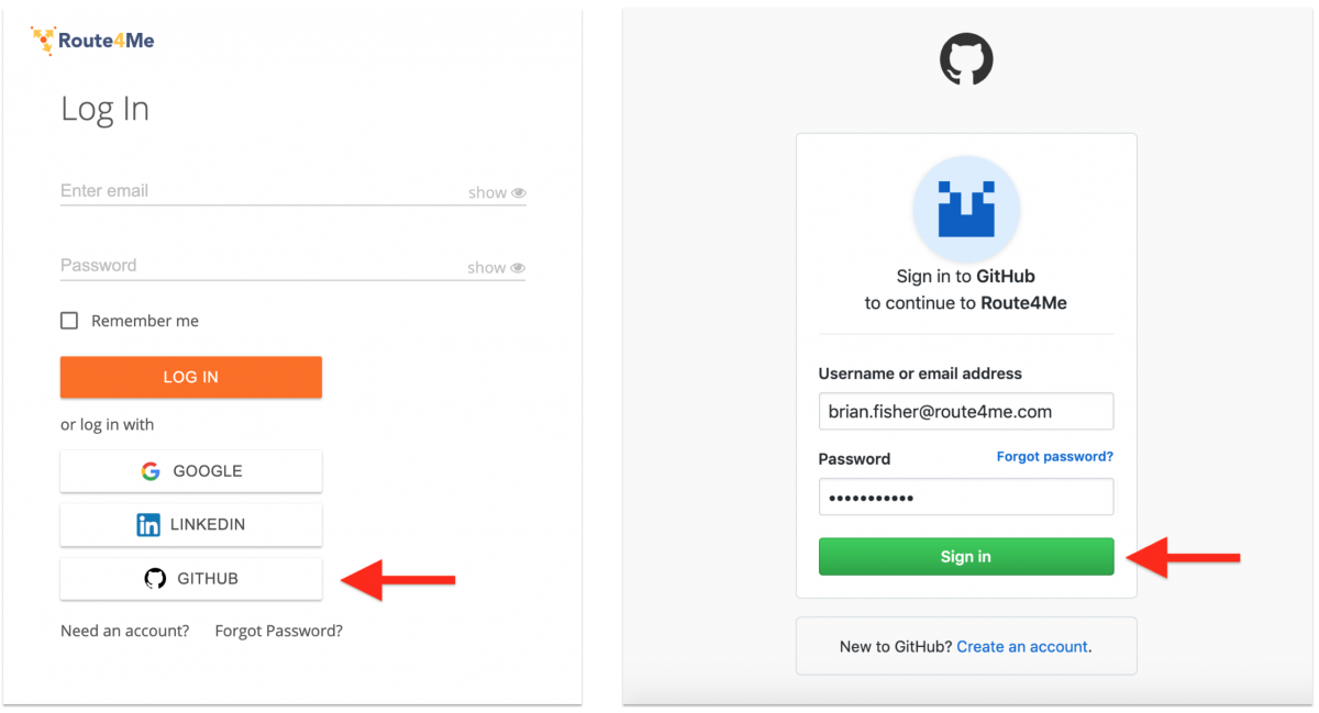 GitHub Authentication – Registering a New Route4Me Web Account with Your GitHub Account and Signing In with GitHub