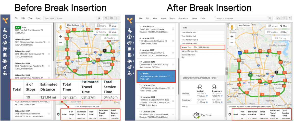 Driver Breaks - Inserting Driver Break Stops into Planned Routes on the Route4Me Web Platform