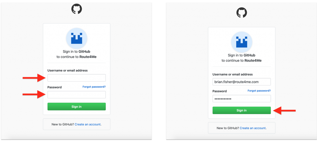 GitHub Authentication – Registering a New Route4Me Web Account with Your GitHub Account and Signing In with GitHub