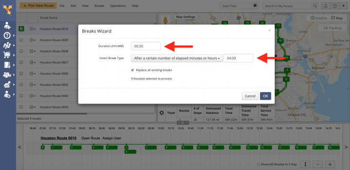 Driver Breaks - Insert Driver Breaks Into Optimized Routes on the Route4Me Web Platform