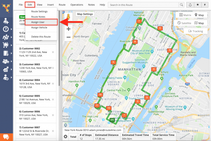 Assigning Users to Planned Routes (Route Editor, Routes List, Routes Map) on the Route4Me Web Platform