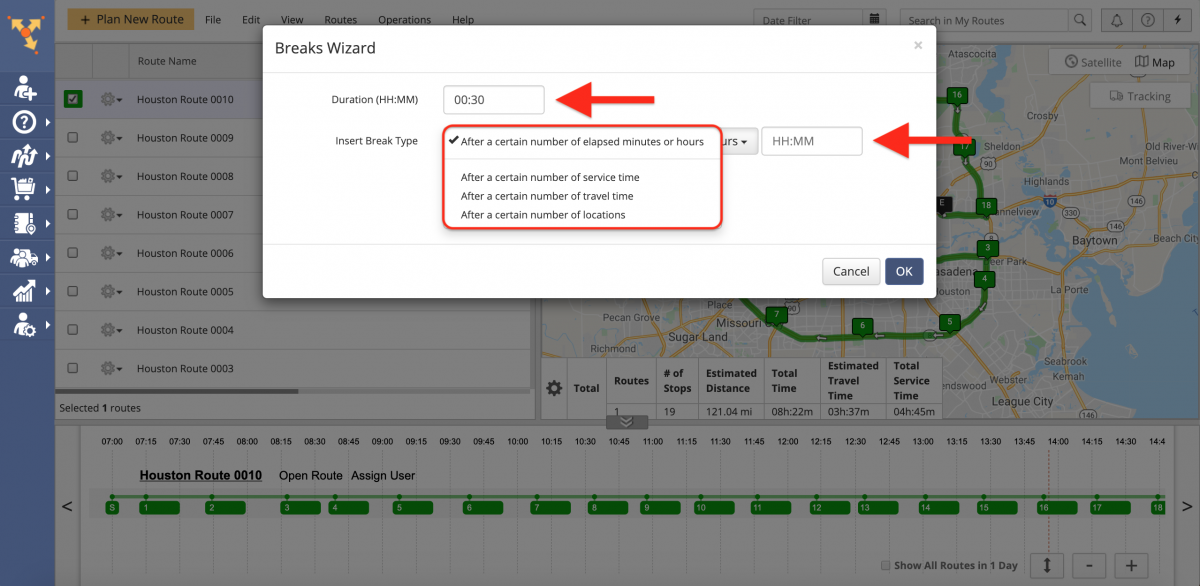 Driver Breaks - Insert Driver Breaks Into Optimized Routes on the Route4Me Web Platform