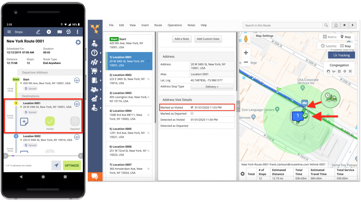The Difference Between Geofence Detected and Manually Marked Visitation and Departure Timestamps – Route4Me Geofencing