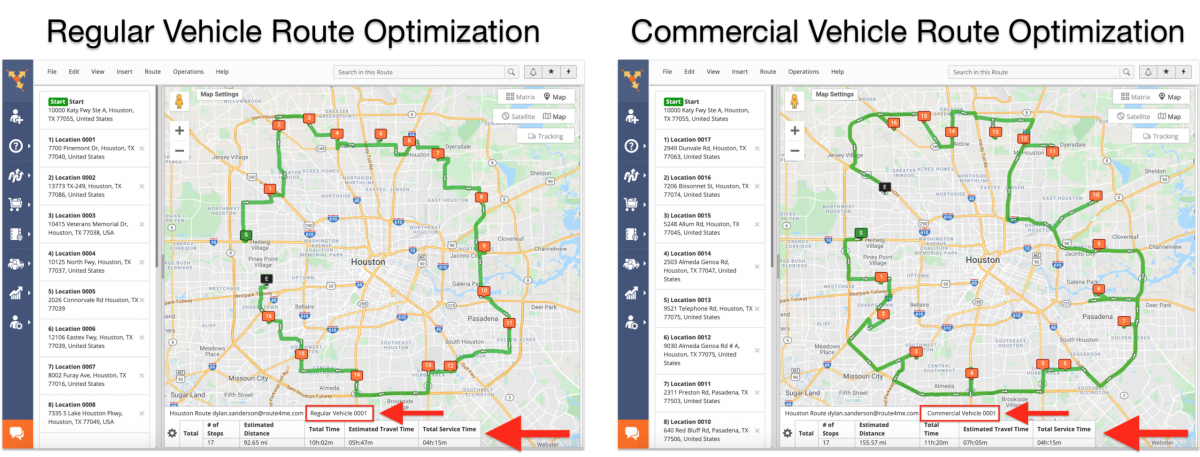 Converting Routes for Regular Vehicles into Routes for Commercial Vehicles