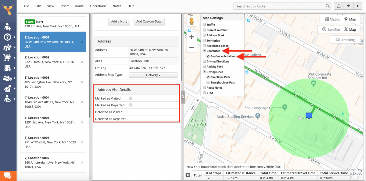 Geofence Detected as Visited and Geofence Detected as Departed