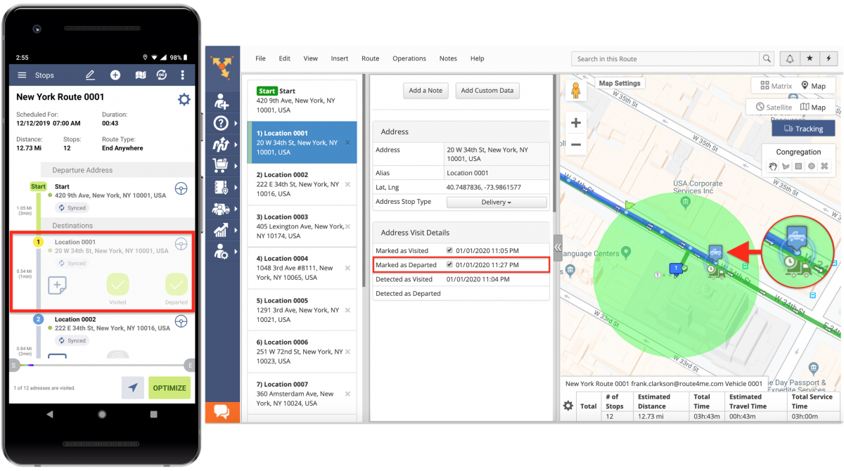 The Difference Between Geofence Detected and Manually Marked Visitation and Departure Timestamps – Route4Me Geofencing