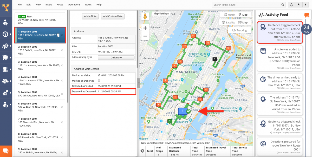 Route4Me Activity Stream - Tracking the Activity History of the Route Using the Activity Feed in the Route Editor