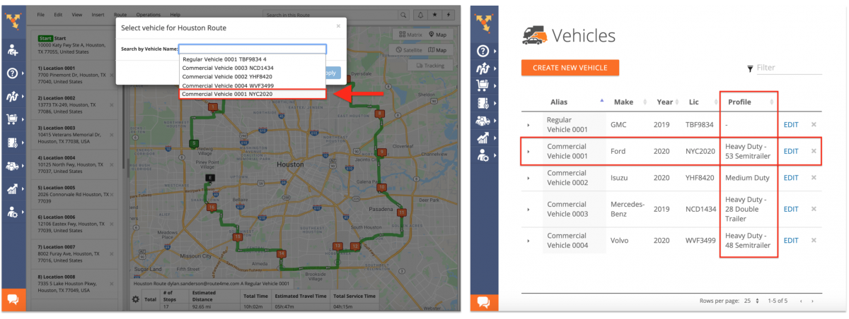Converting Routes for Regular Vehicles into Routes for Commercial Vehicles
