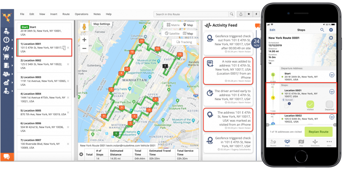 Route4Me Activity Stream - Tracking the Activity History of the Route Using the Activity Feed in the Route Editor