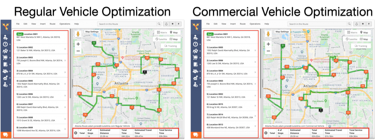 Commercial Vehicle Routing vs Regular Vehicle Routing (Examples) - Route4Me Web Platform